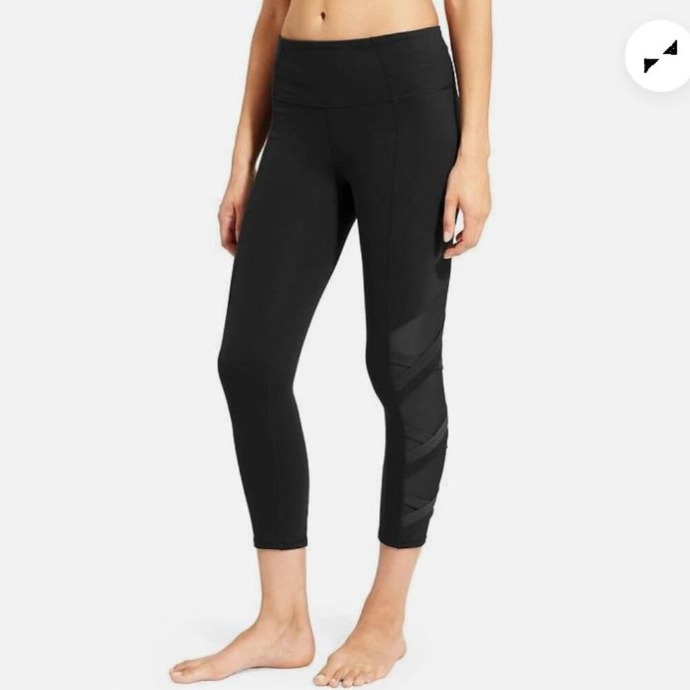 Athleta Y2K Black High Rise Mesh Chaturanga Athletic Yoga Capri Leggings, Size M